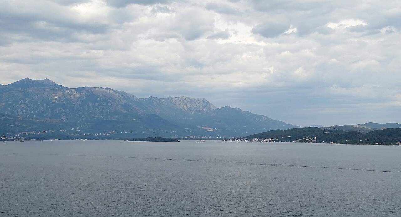 Daylight view across the Bay of Kotor in Montenegro