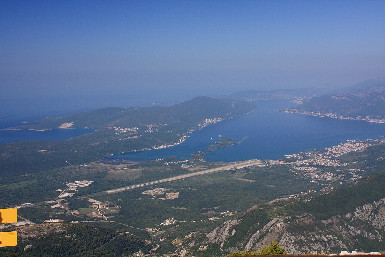 Tivat Airport and the surrounding bay viewed from the hills