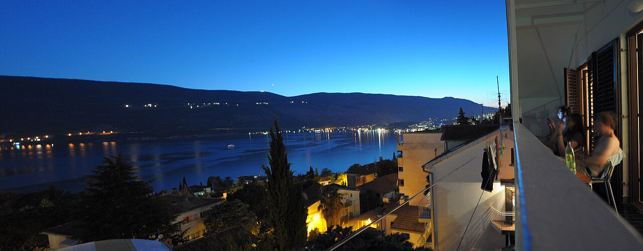 Blue evening sky over the Bay of Kotor in Montenegro
